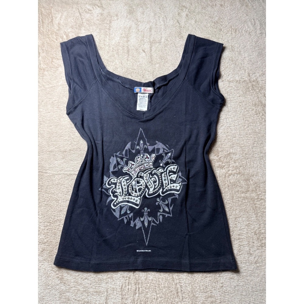Y2K Bejeweled by Susan Fixel Rhinestone Love‎ Tank Small McBling Grunge 2000s